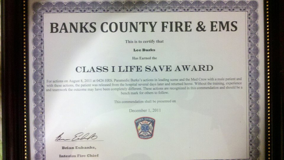Life Save Award Certificate 2011