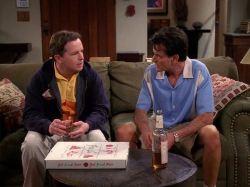 Still of Charlie Sheen and J.D. Walsh in Two and a Half Men (2003)