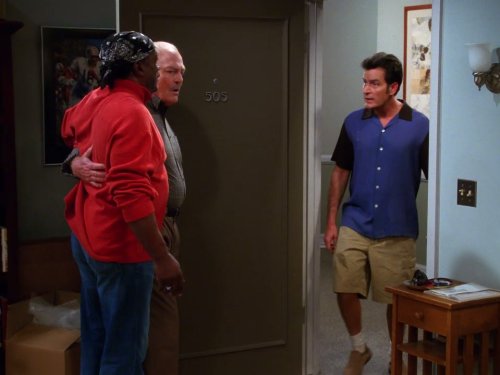 Still of Charlie Sheen, Stacy Keach and John Amos in Two and a Half Men (2003)