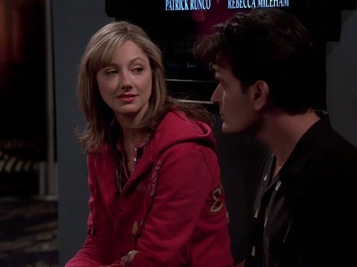 Still of Charlie Sheen and Judy Greer in Two and a Half Men (2003)