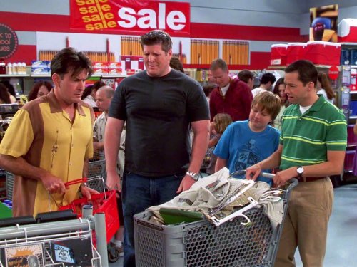 Still of Charlie Sheen, Jon Cryer, Angus T. Jones and Brian Turk in Two and a Half Men (2003)