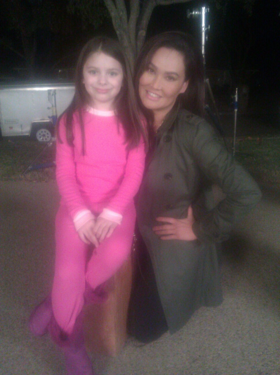 Kenzie with actress Tia Carerre on the set of movie Life Saver