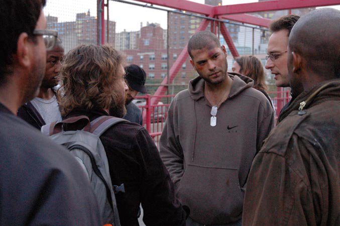 Mig Feliciano with director Josh Wick (left) on set of Francis of Brooklyn.