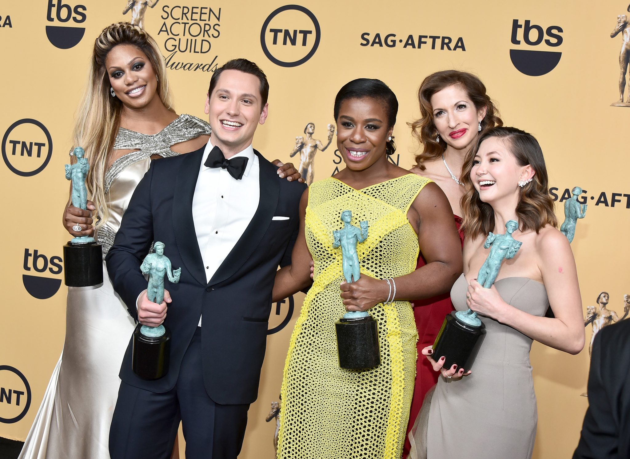 Alysia Reiner, Laverne Cox, Uzo Aduba, Matt McGorry and Kimiko Glenn at event of The 21st Annual Screen Actors Guild Awards (2015)