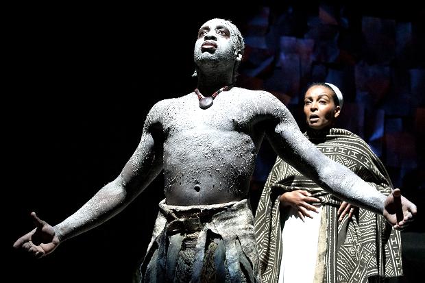 Theo Ogundipe (Soothsayer) and Adjoa Andoh (Julius Caesar)