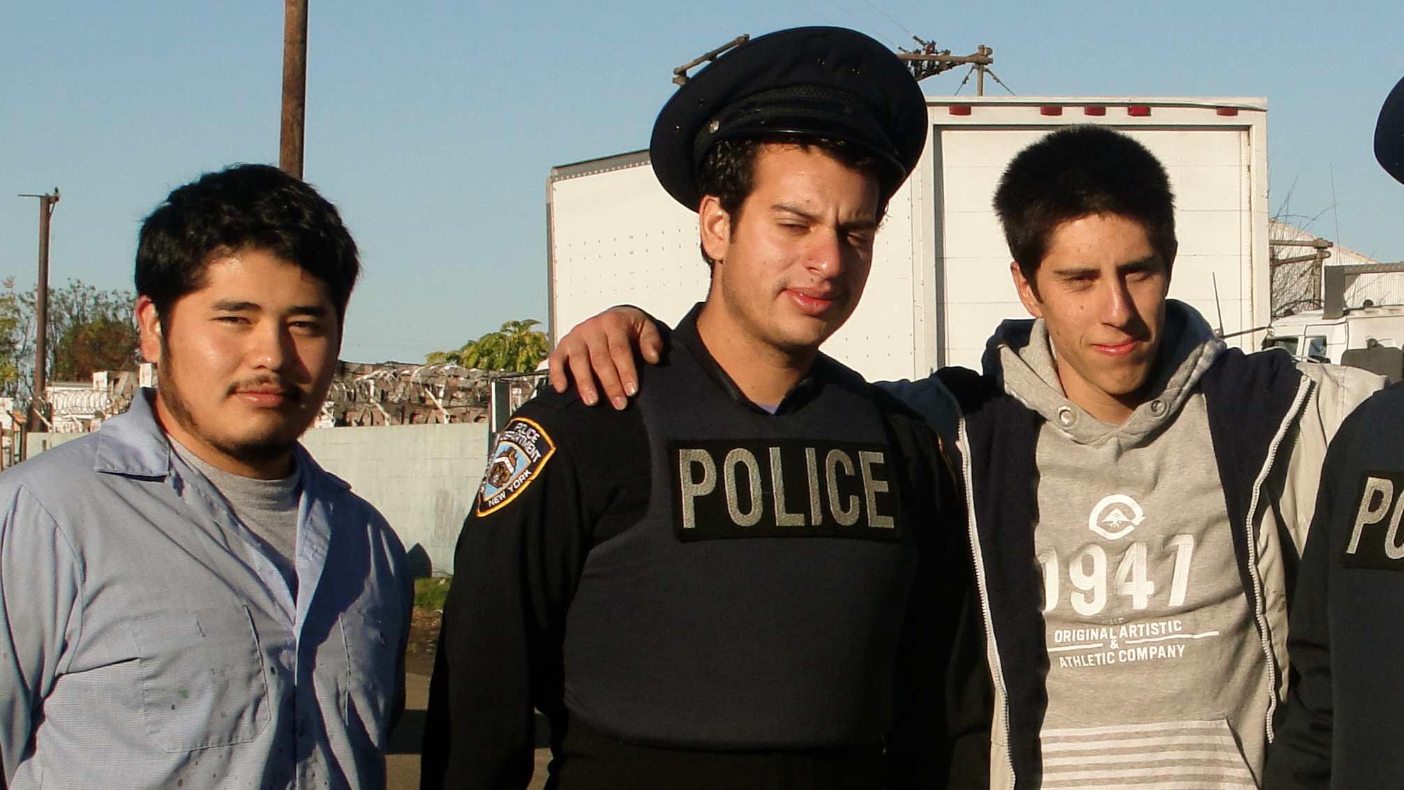 Writer/Director Addison Sandoval with actors Doroteo Equihua Jr. and Marvin Pena filming on location in Compton, CA.