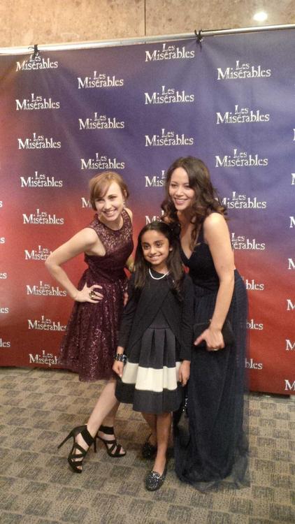 Samantha Hill (Cosette), Saara Chaudry (Young Cosette), and Melissa ONeil (Eponine) at the opening night gala of Les Miserables