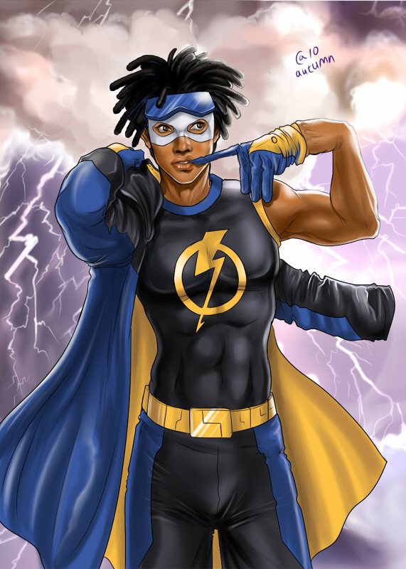 Cartoon picture of Dawayne Jordan as Live Action Super Hero Static Shock. 2013
