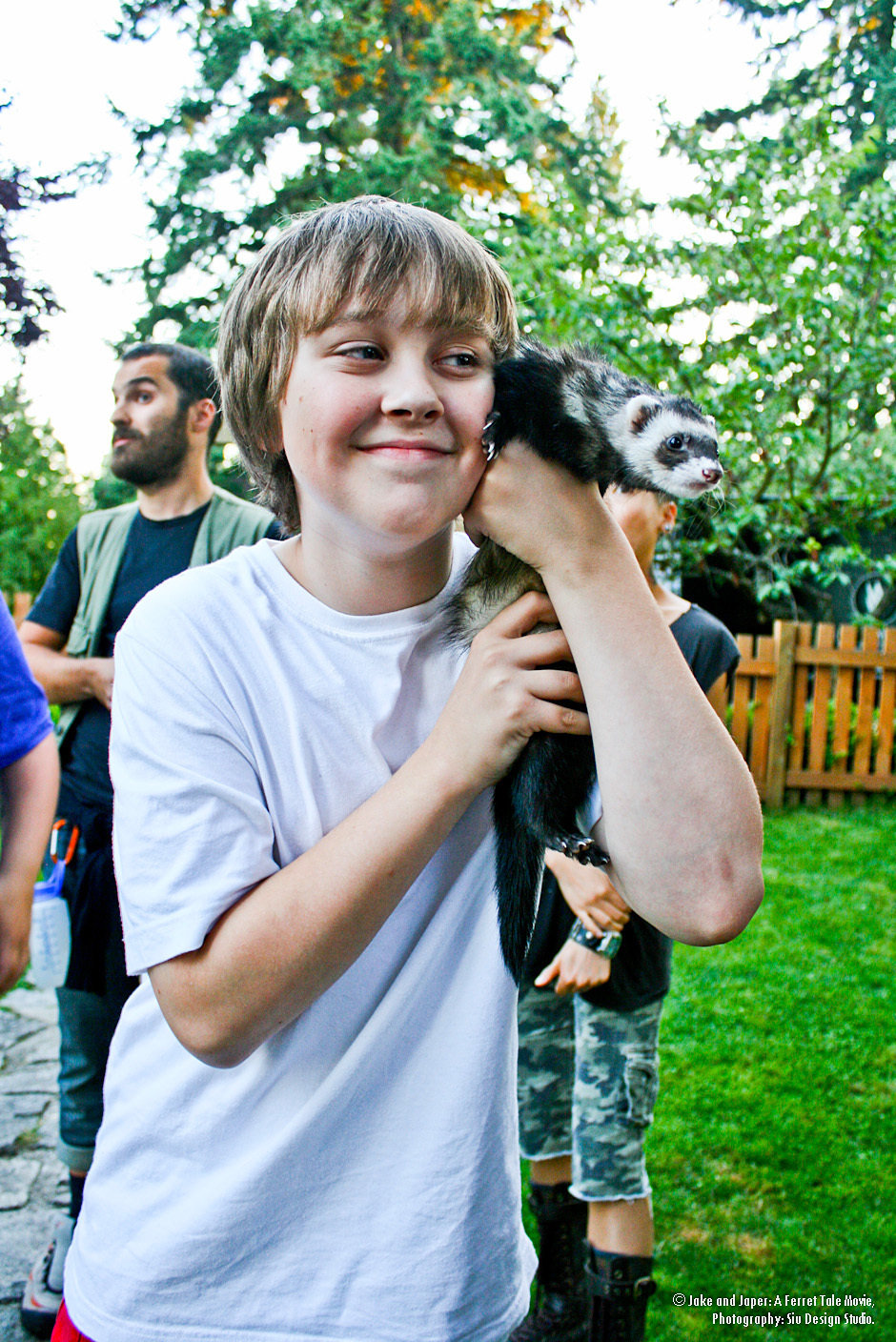 Behind the scenes still of Connor Stanhope and Falcor the Ferret on set of Jake & Jasper: A Ferret Tale.