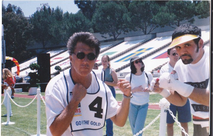 me and Dustin Hoffman duking it out for Charity... Tommy Hilfiger MD event