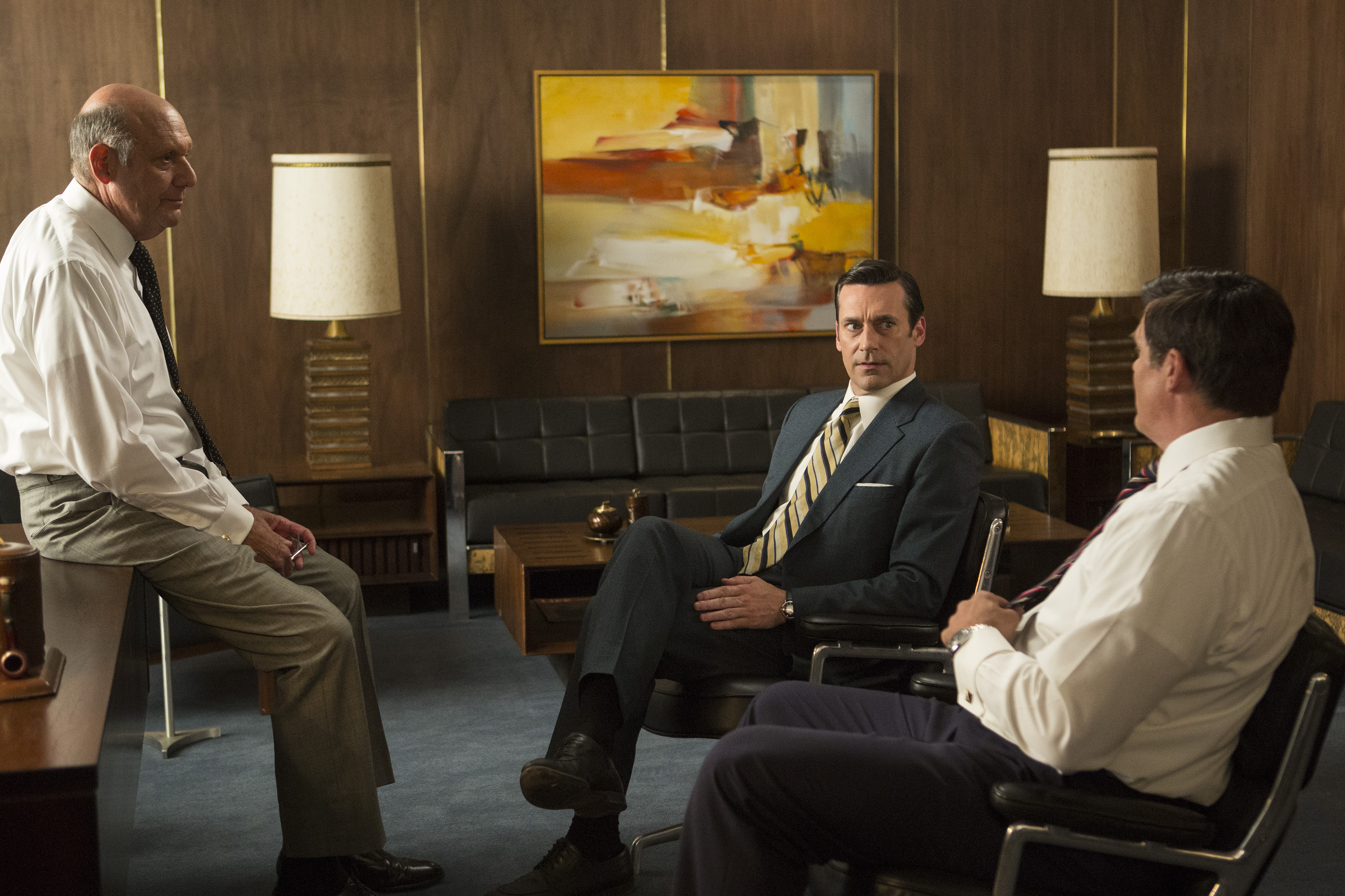 Still of H. Richard Greene, Jon Hamm and Paul Johansson in MAD MEN. Reklamos vilkai (2007)