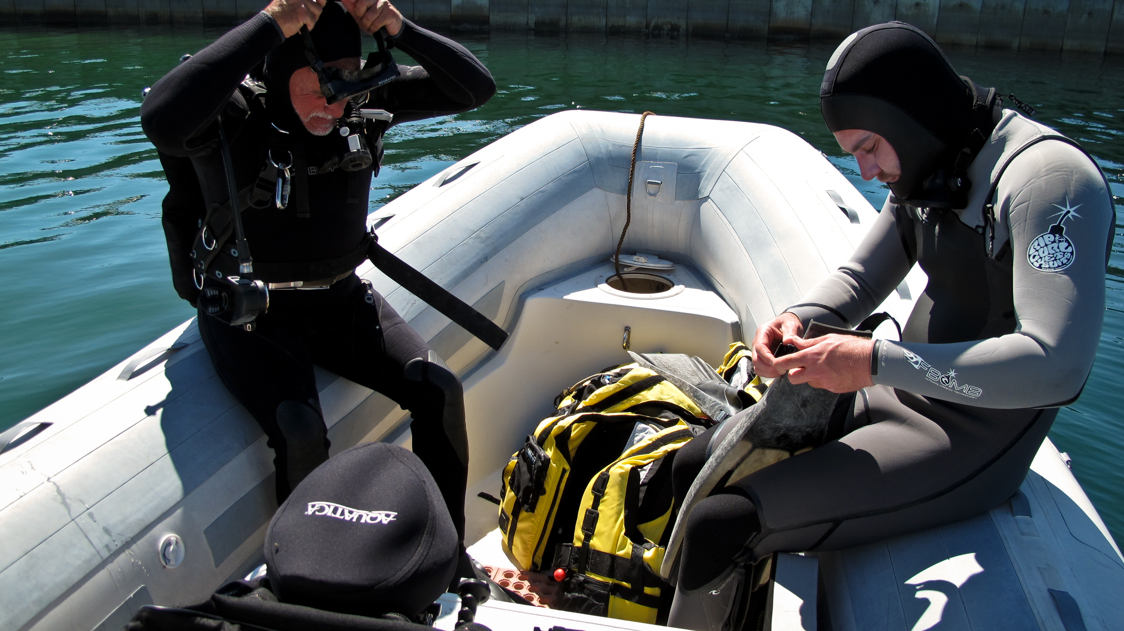 Chris Siracuse and Bob Talbot getting ready for a dive on the production of Otter 501.