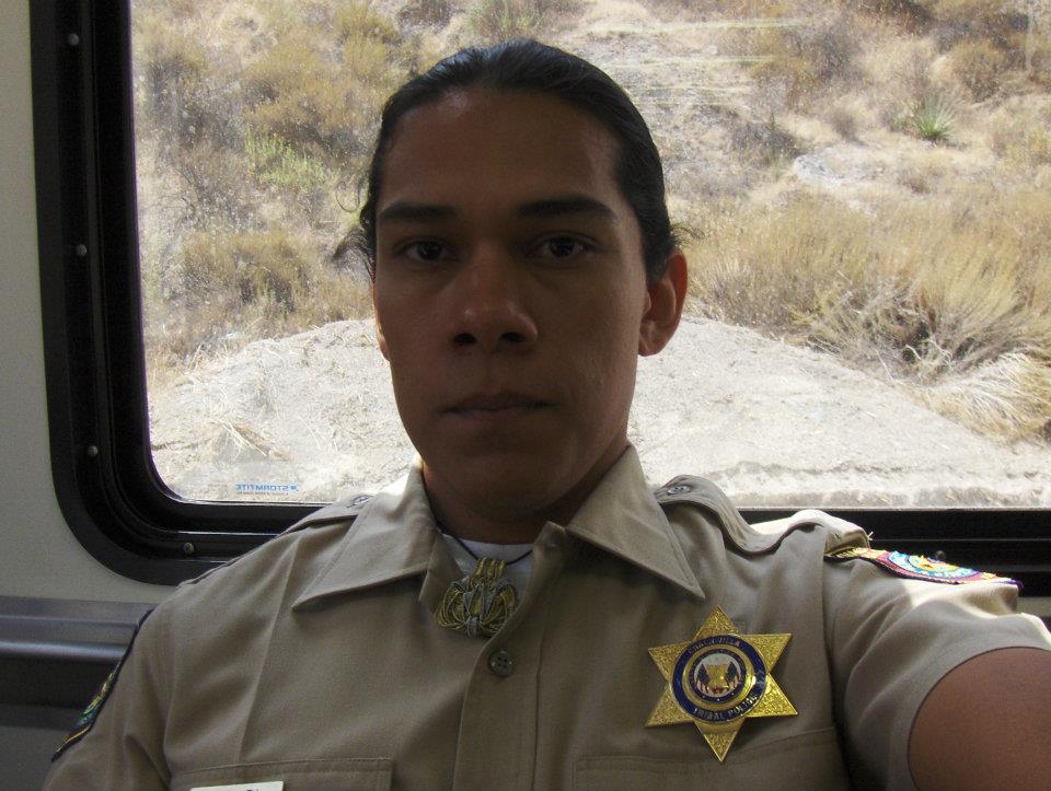 Tribal Officer Mendoza on set for Savages.