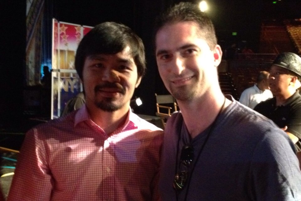 On stage with Manny Pacquiao. Getting ready for the TV Show.