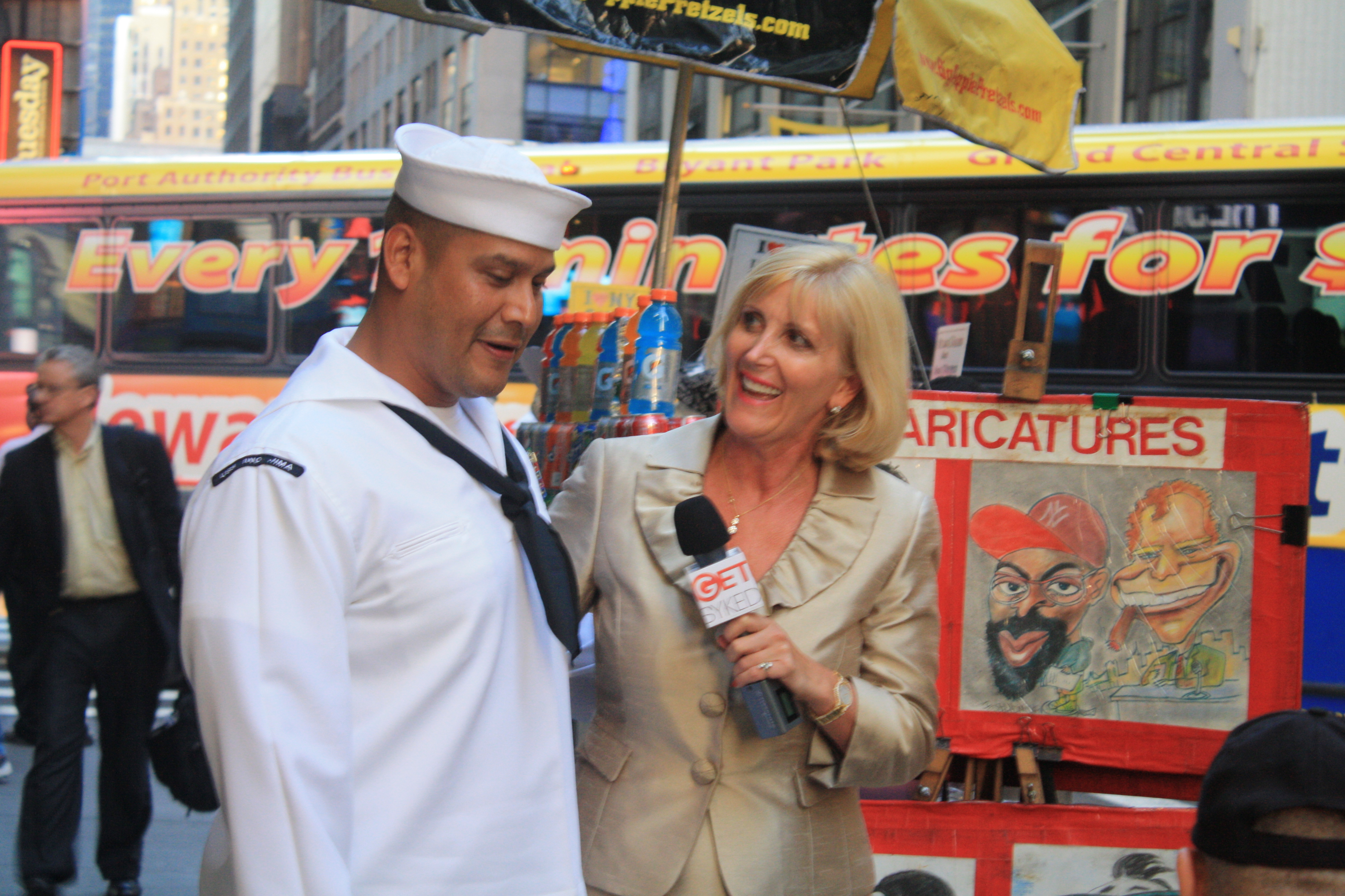 Interviewing a sailor on the Streets of New York