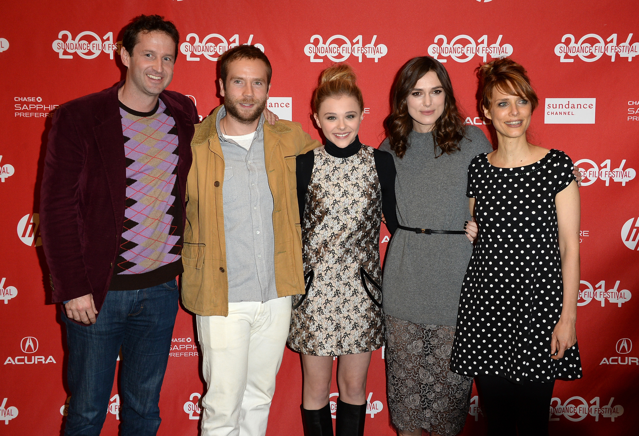 Trevor Groth, Keira Knightley, Mark Webber, Lynn Shelton and Chloë Grace Moretz at event of Laggies (2014)