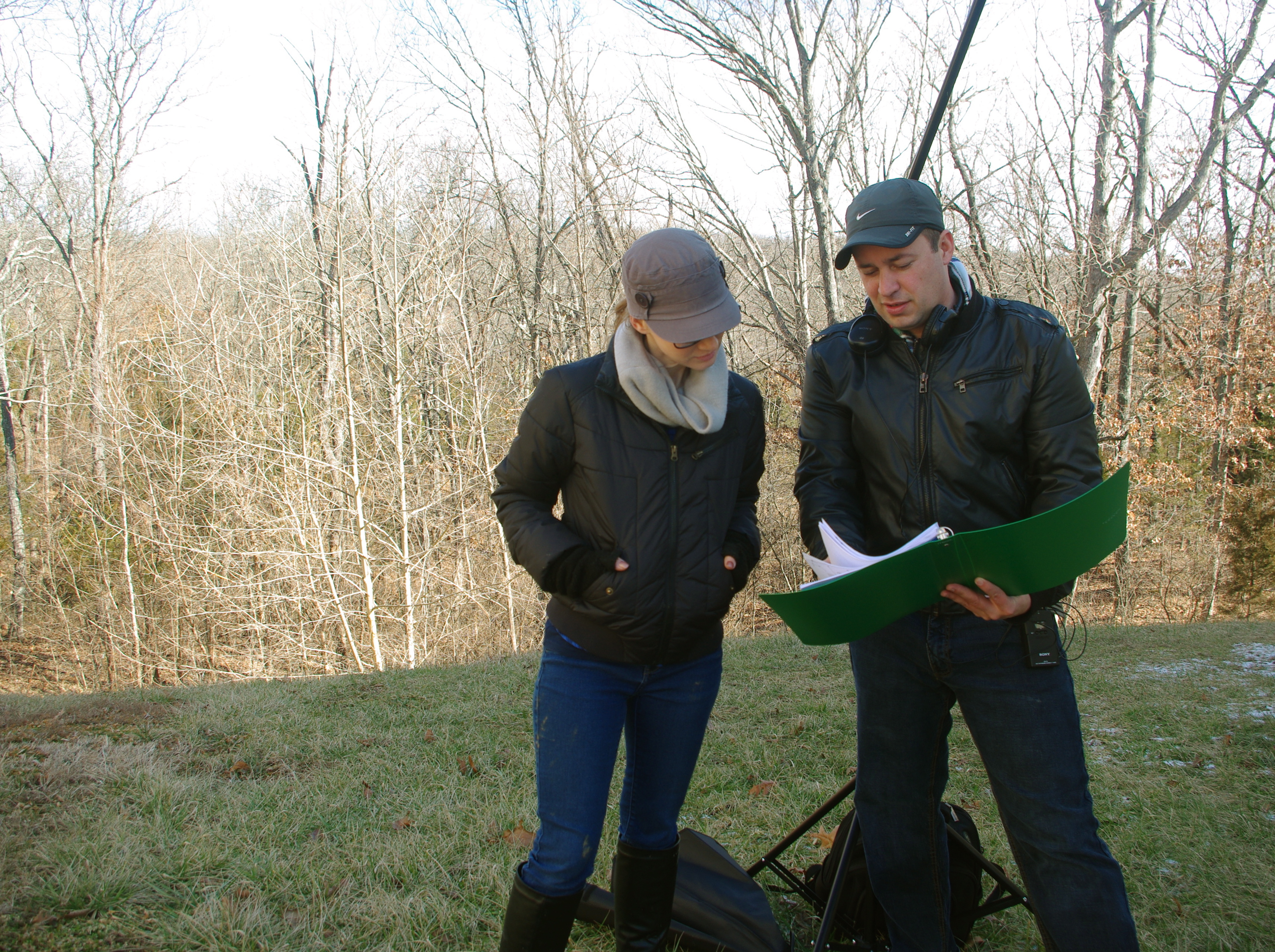 Jessica Ambuehl goes over the script with Dan Steadman in 