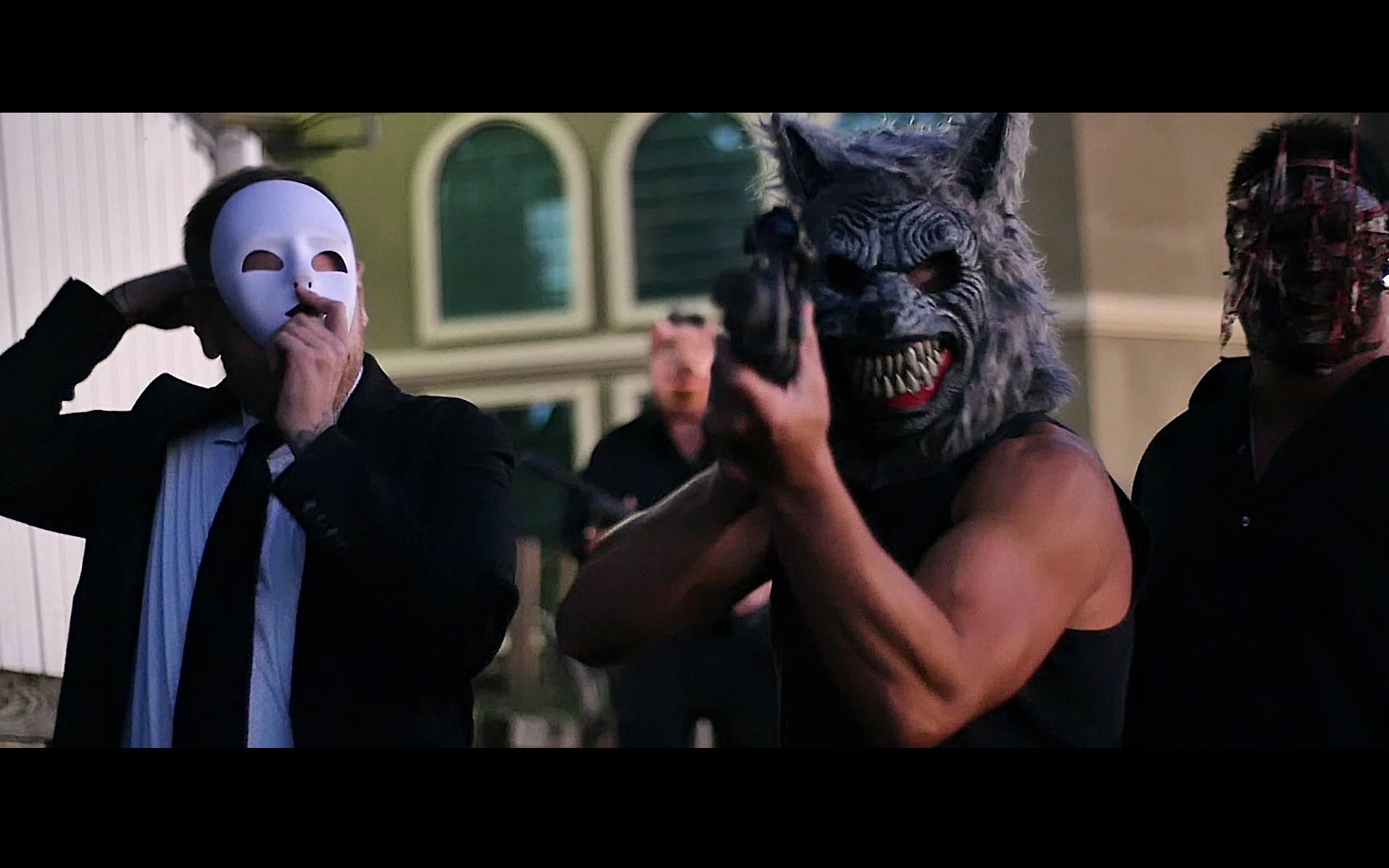 Benny Benzino as Razorface (far right with mask), on set of 