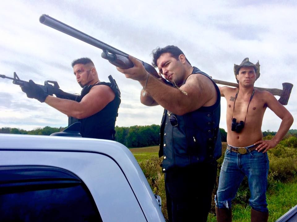 Benny Benzino as Russo (far left) on the set of 