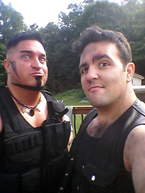 Benny Benzino as Russo (left) on the set of 