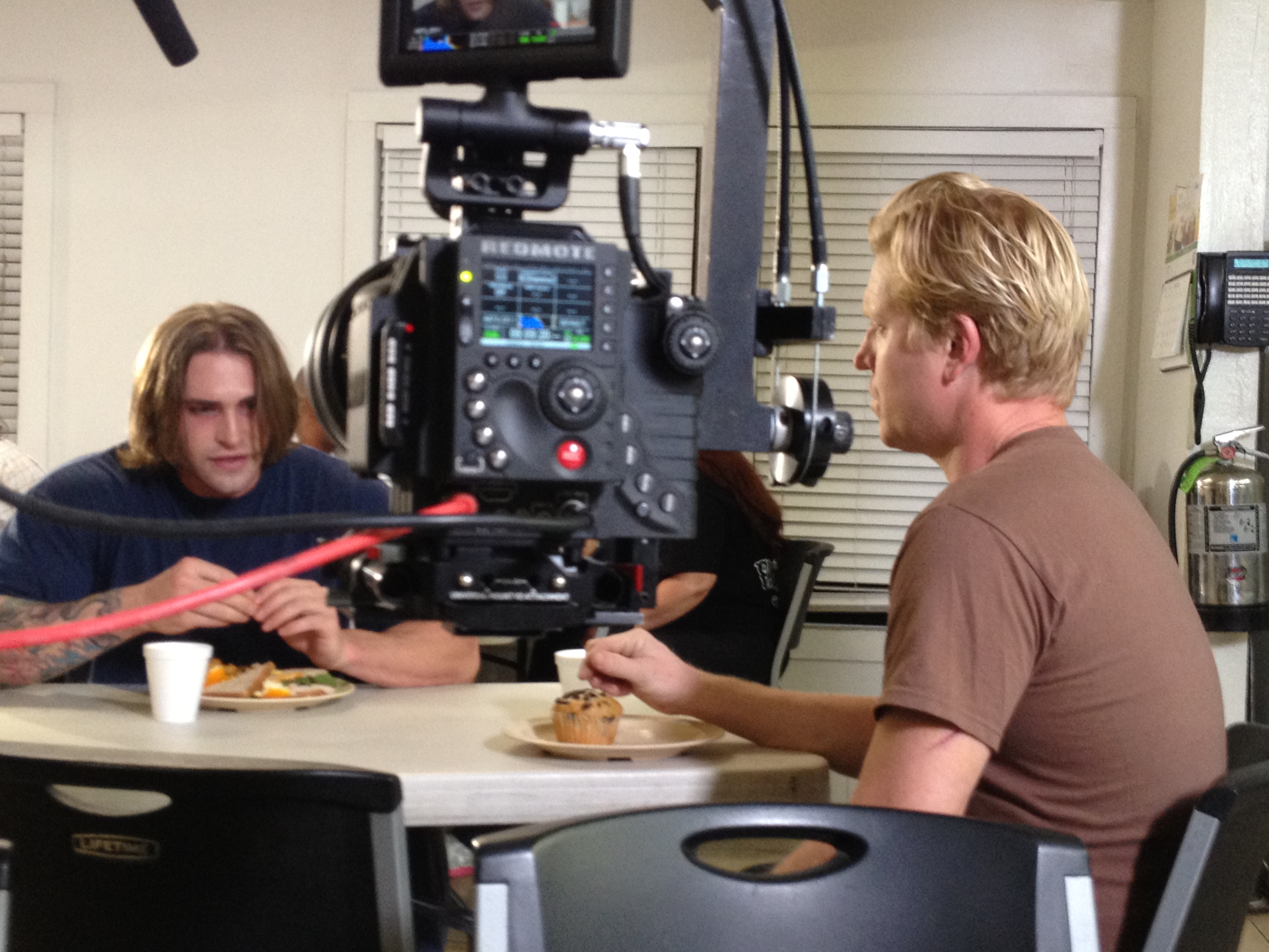 On set of Play James Play with Jake Busey