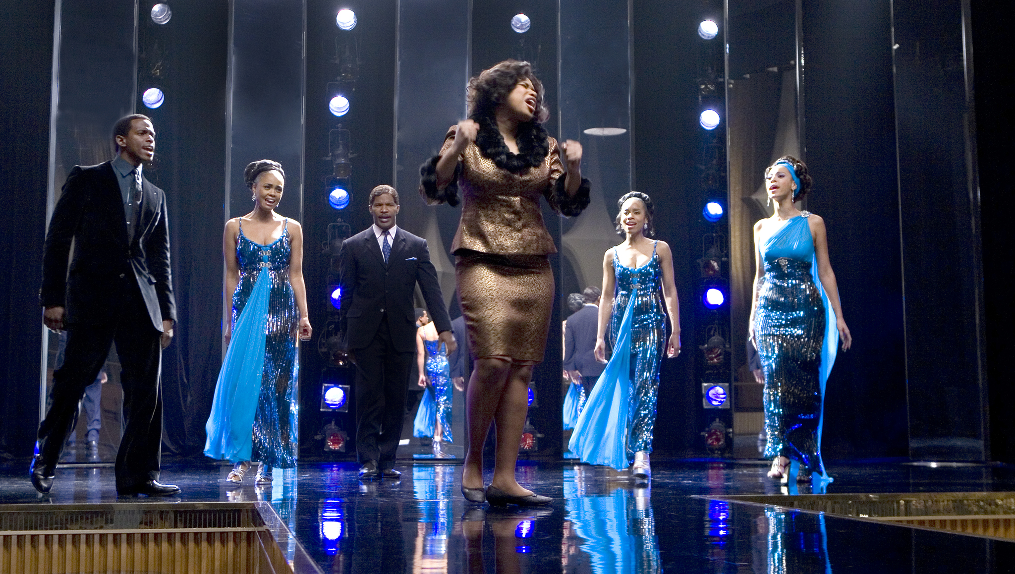 Still of Jamie Foxx, Beyoncé Knowles, Sharon Leal, Keith Robinson, Anika Noni Rose and Jennifer Hudson in Dreamgirls (2006)