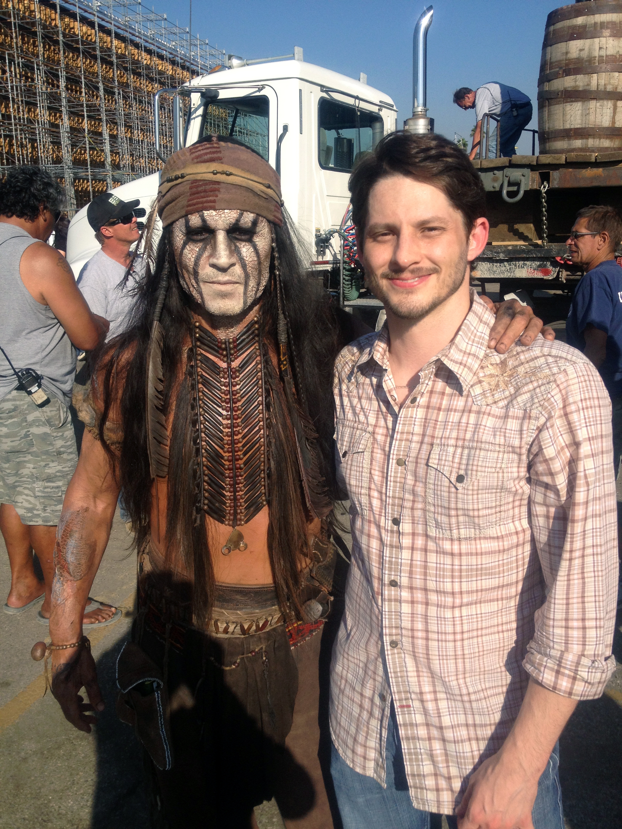 Johnny Depp and Stephen Brodie on set of Disney's The Lone Ranger