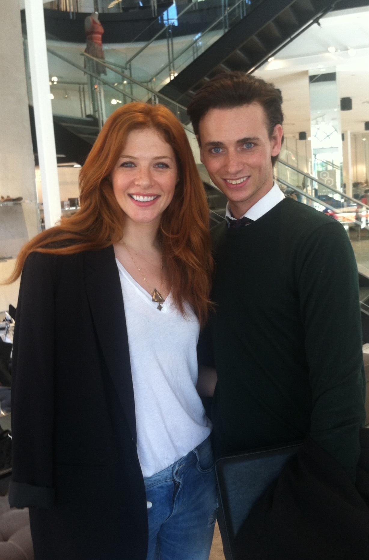 Actor Alexander Rain (G.B.F.) and actress Rachelle Lefevre (Twilight, The Dome) at Barny's New York in Beverly Hills July 21, 2014