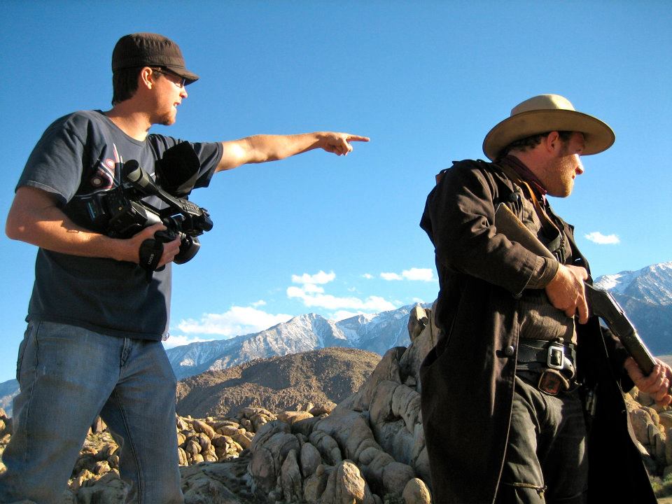 Tyler Gillett shooting with actor James Adomian.