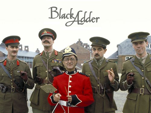 Rowan Atkinson, Stephen Fry, Hugh Laurie, Tim McInnerny and Tony Robinson in Blackadder Goes Forth (1989)