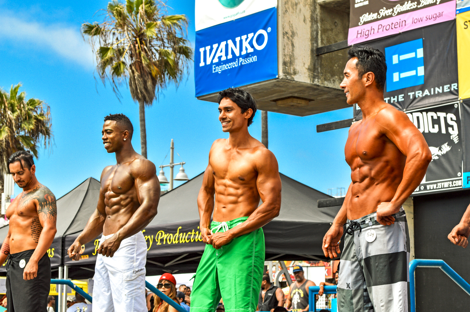 On stage for Men's Physique 4th of July at Muscle Beach, Venice.