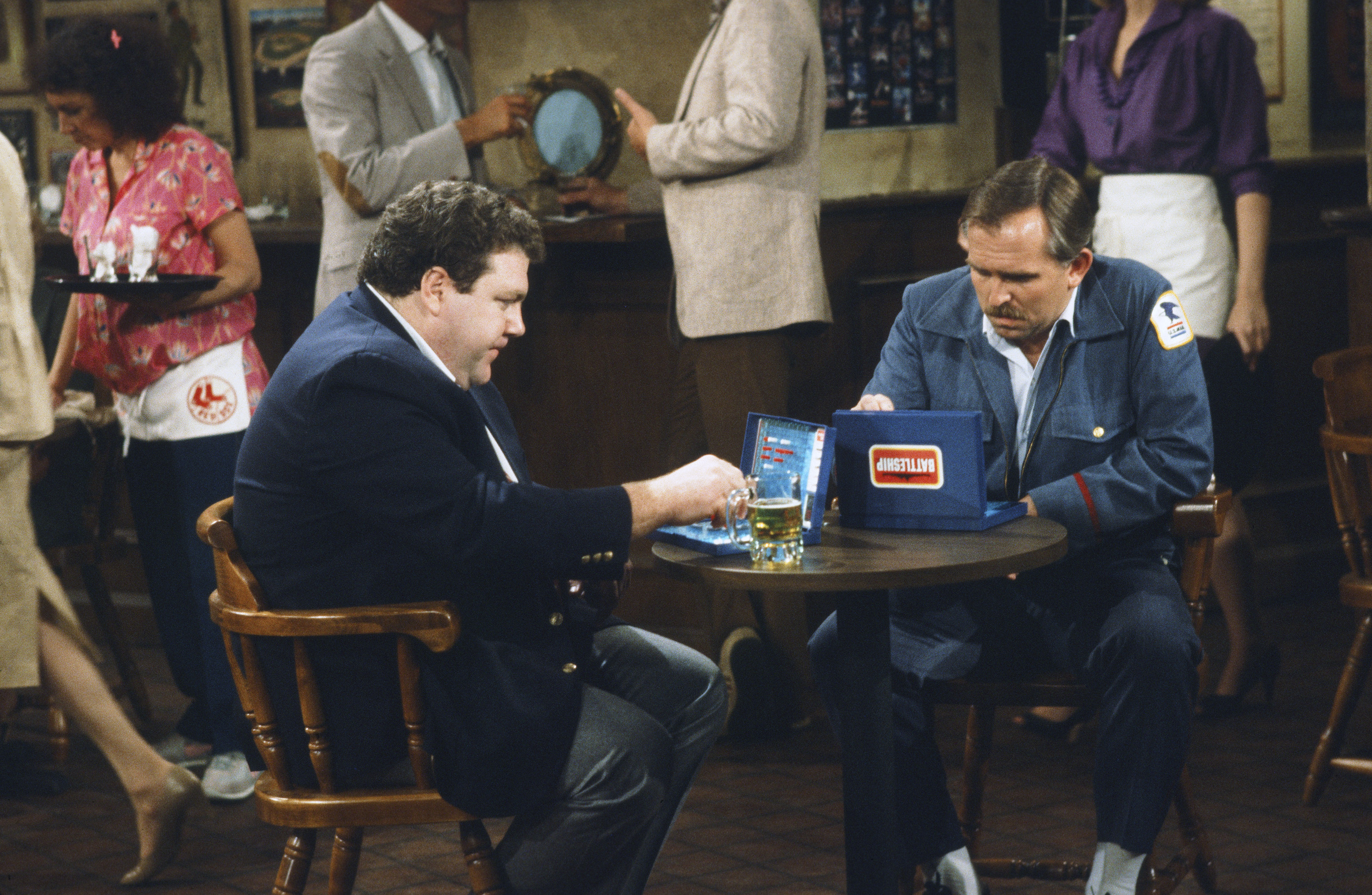 Still of John Ratzenberger and George Wendt in Cheers (1982)