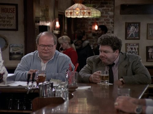 Still of George Wendt and Paul Willson in Cheers (1982)