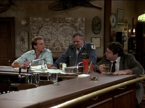 Still of Woody Harrelson, John Ratzenberger and George Wendt in Cheers (1982)