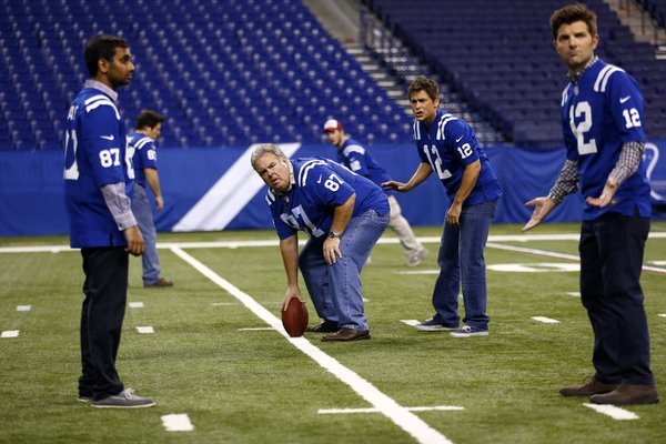 Still of Rob Lowe, Adam Scott, Jim O'Heir, Chris Pratt and Aziz Ansari in Parks and Recreation (2009)