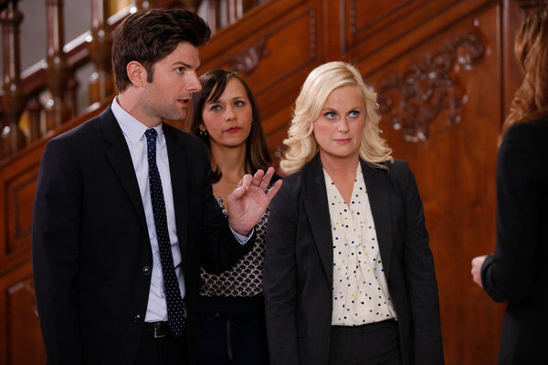 Still of Adam Scott, Rashida Jones and Amy Poehler in Parks and Recreation (2009)