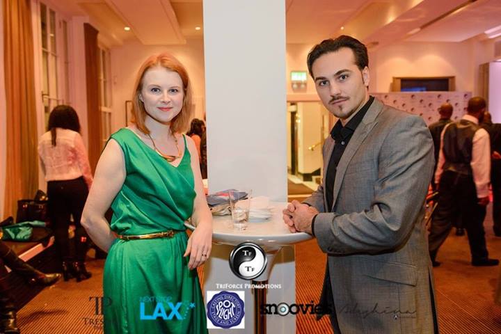 Cathy with Alessandro De Marco at the 2013 Triforce Short Film Festival, BAFTA.