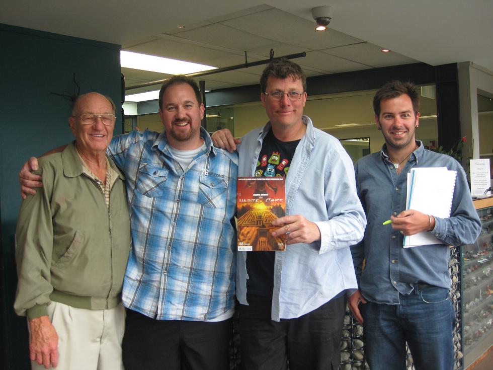Richard Patrick Stevens & Michael Patrick Stevens with Richard Taylor (holding Michael's Graphic Novel 