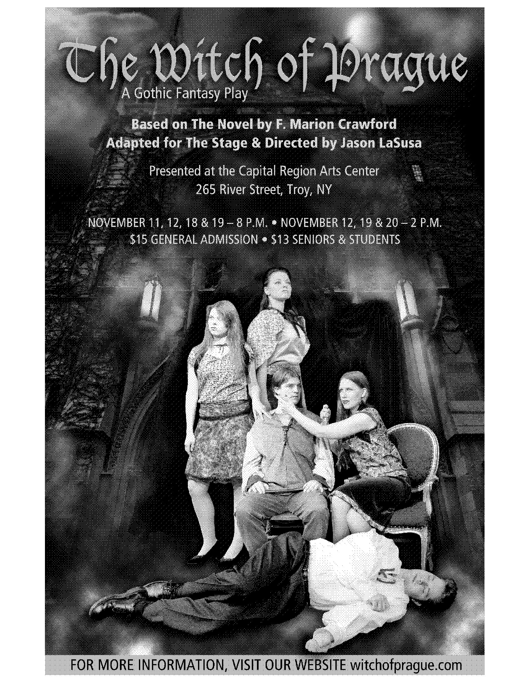 Promo Poster for the play The Witch of Prague with Shera Dawn Hunt, John Schmiederer, Rebecca Vavala, Alain Ackerman and Jennie Pines