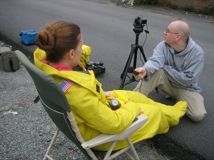 Shera Dawn Hunt being interviewed about the filming process of Nuclear Family by Chris Boehlke.