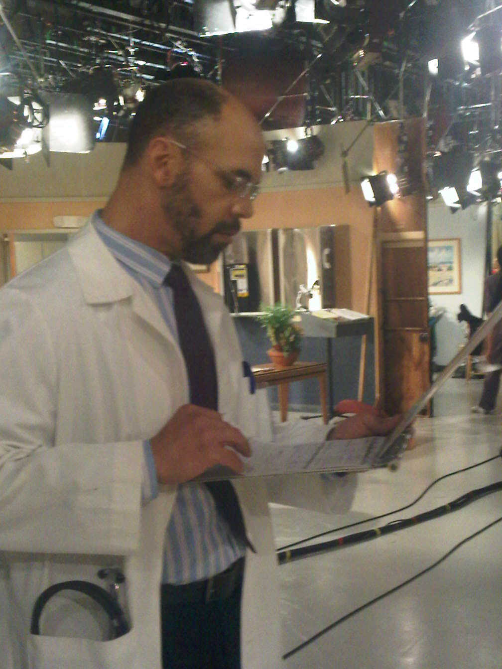 Kevin, backstage as Dr. Isaacs, at THE YOUNG AND THE RESTLESS.