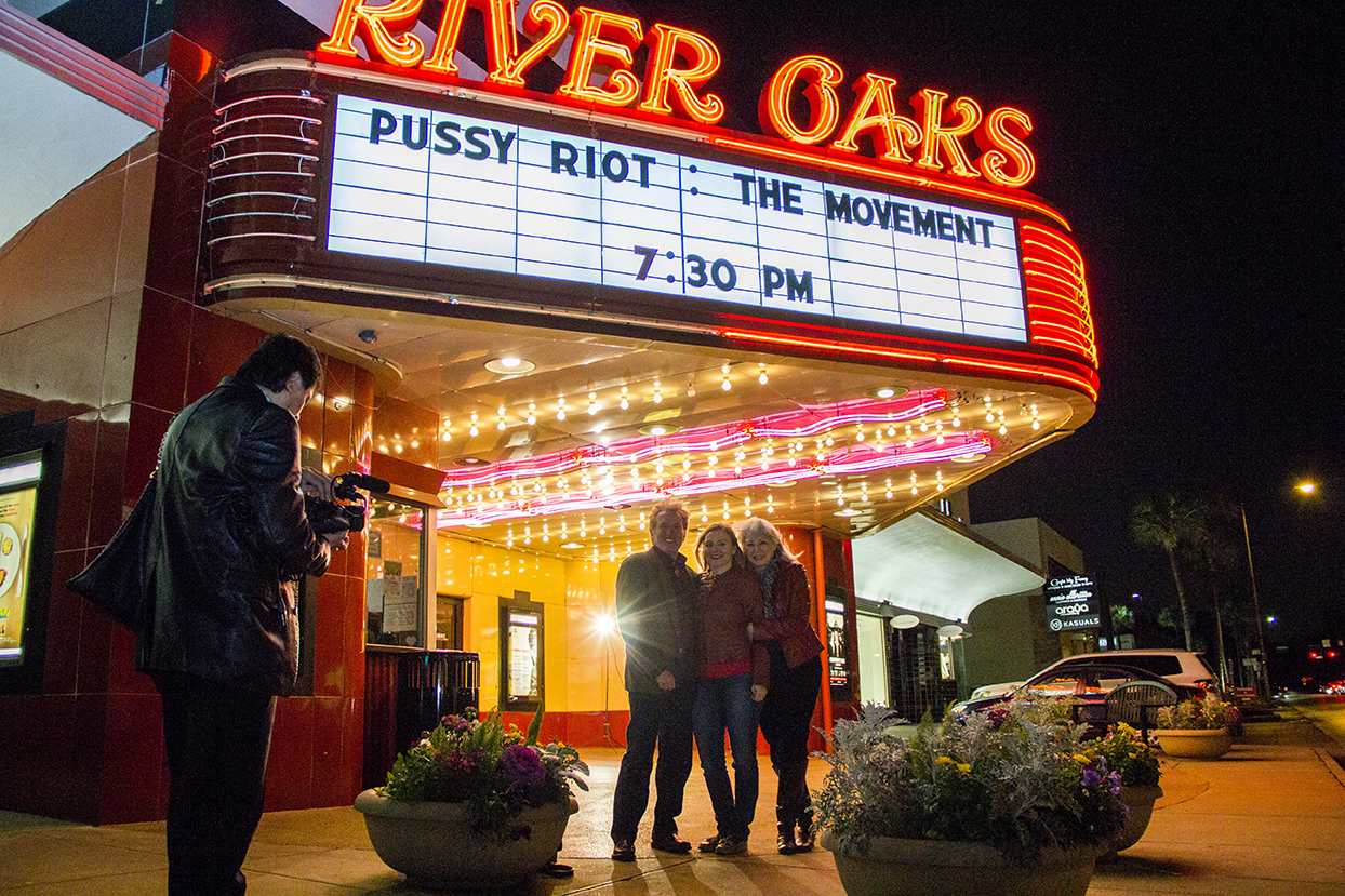 Robert M Reese, Natasha Fissiak, and Carole Keeney Herrington outside the Landmark River Oaks, Houston Tx for the screening of Pussy Riot The Movement.