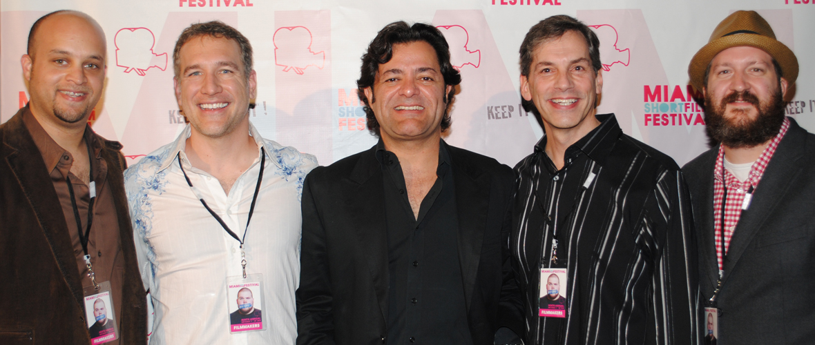 Chris Olsen at the Miami premiere of FANCY, with festival founder William Vela and fellow filmmakers at the 2010 Miami Short Film Festival