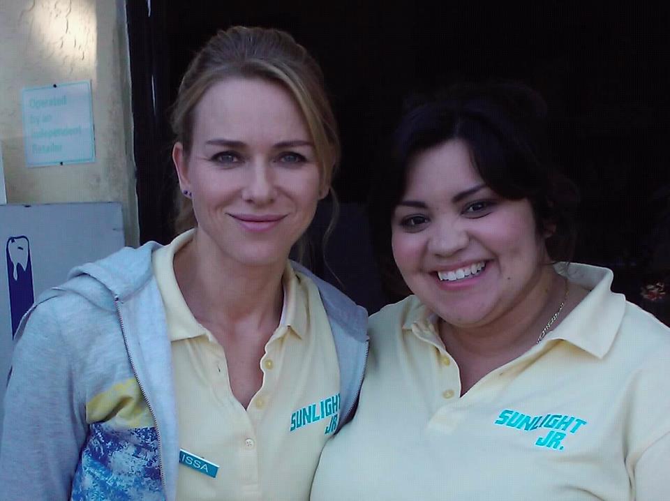 Naomi Watts and Adrienne Lovette on the set of SUNLIGHT JR after filming their scenes together.