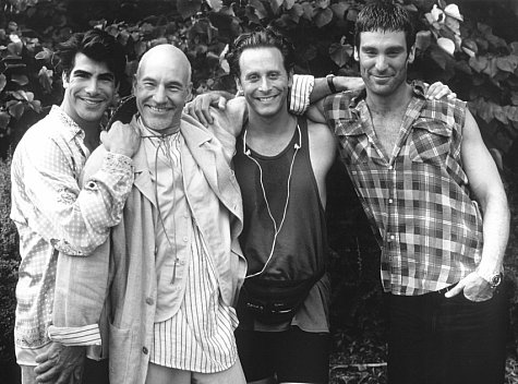 Patrick Stewart, Steven Weber, Bryan Batt and Michael T. Weiss in Jeffrey (1995)