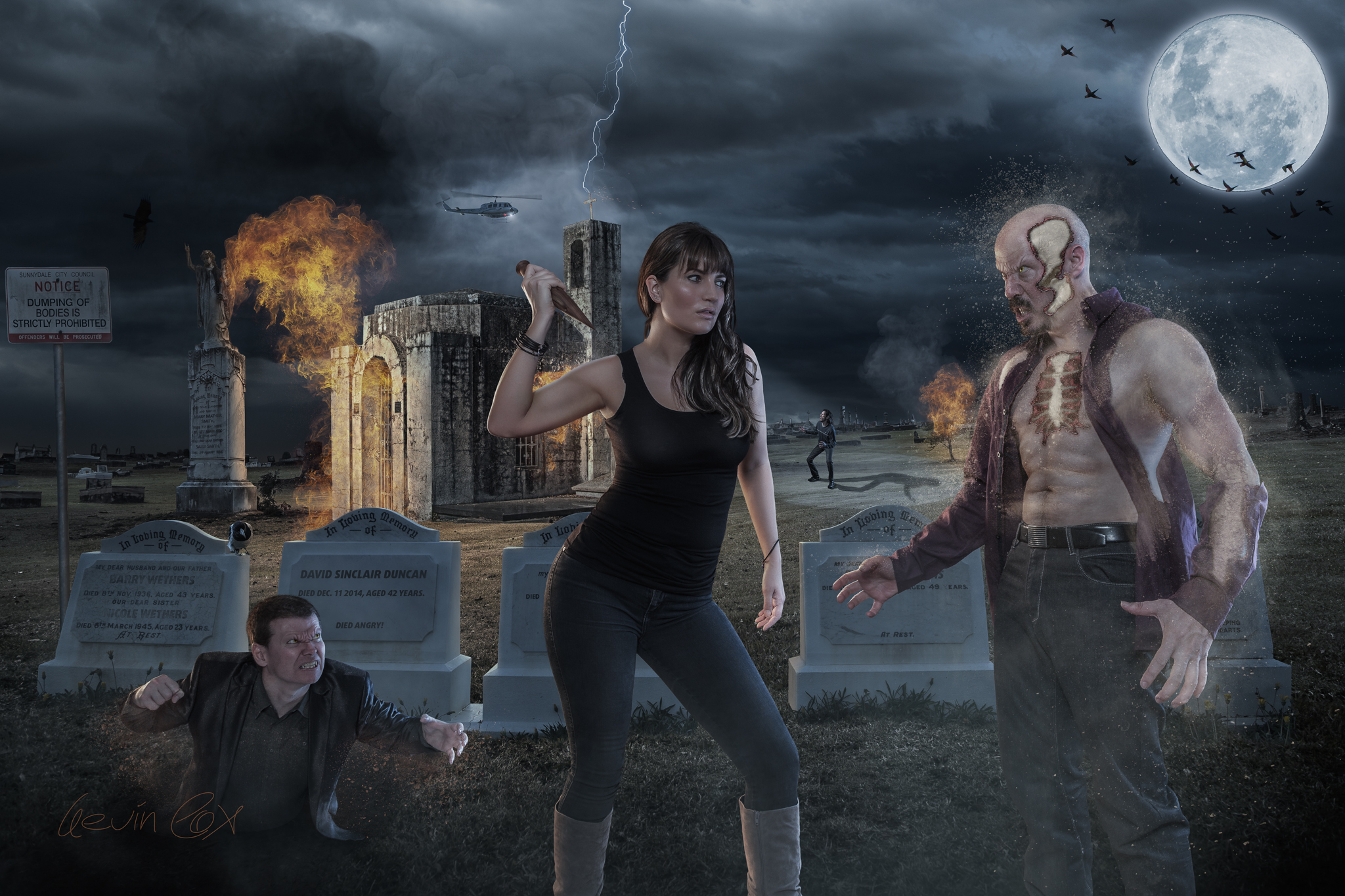 Photography and Editing | Kevin Cox Vampire Slayer | Jessica Mein-Leighton Dusted Vampire | Jason Muller Vampire coming out of grave | David Sinclair Duncan Vampire in the helicopter spotlight | Kevin Cox Wooden Stake | Tom Salisbury