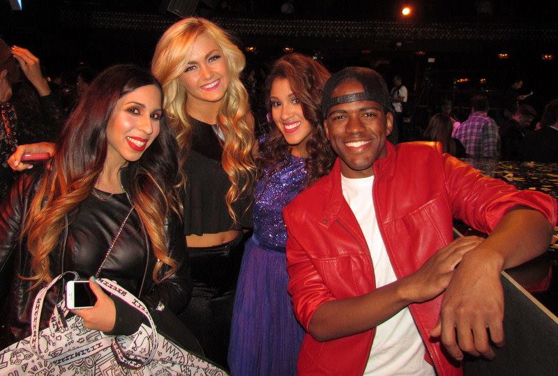 Dominick Mozee hanging with Lindsay Arnold and her friends at the Iijin show during LA Fashion Week