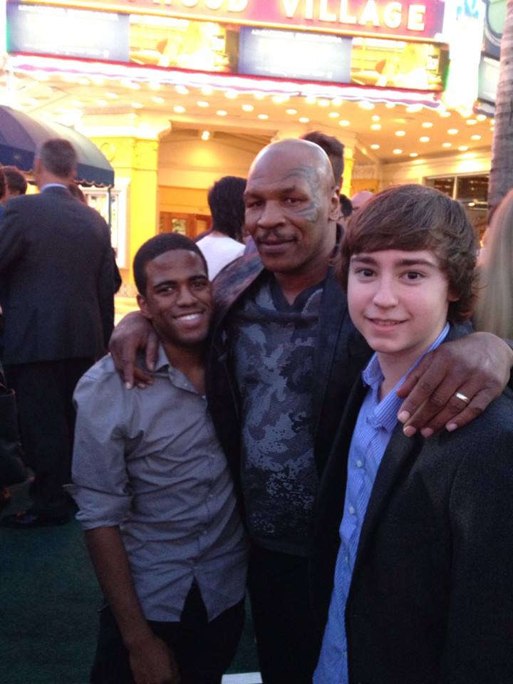 Dominick Mozee, Chad Roberts and Mike Tyson at the premiere of Draft Day in Los Angeles