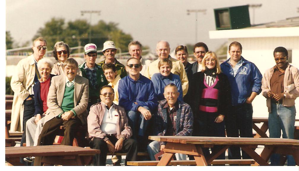 Our Hawthorne Paddock Club photo back in IL circa 1980's. We gave backstretch walking tours, morning meet & greets with trainers, vets, jockeys, and all who worked at Hawthorne Race Course in Cicero, IL