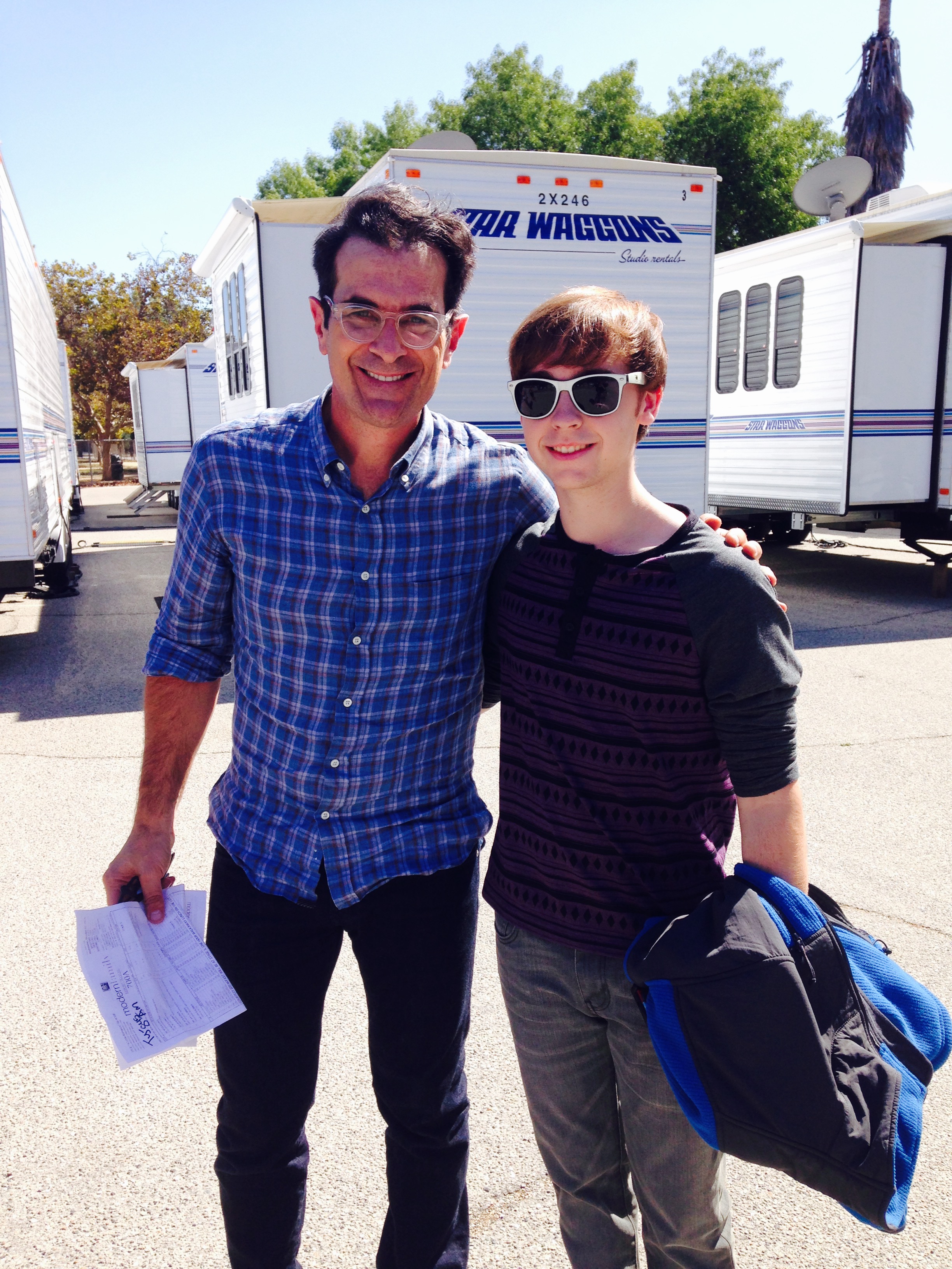 Ty Burrell with Chad Roberts on set of Modern Family